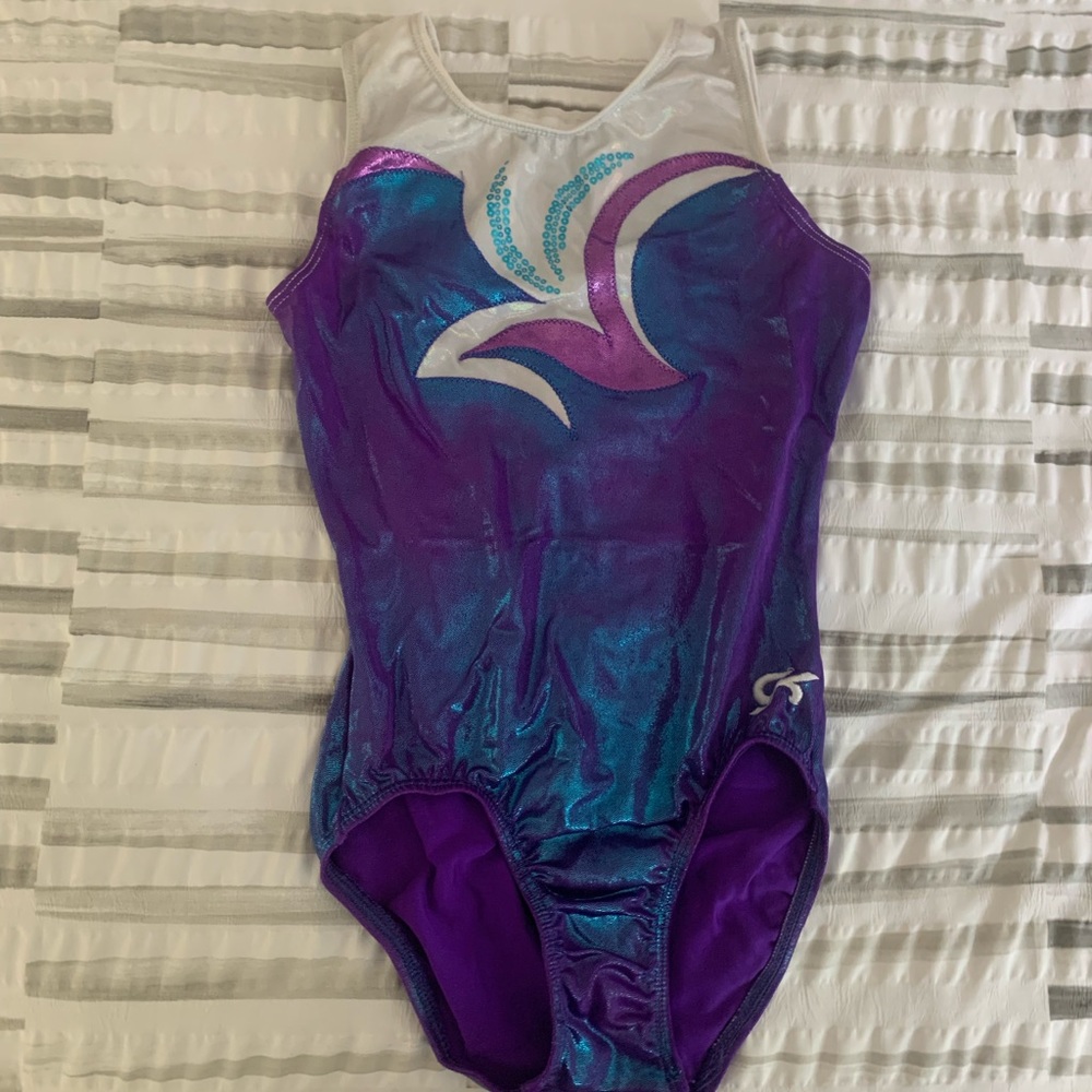 Blue, purple, and white GK leotard in size Adult Small (AS)